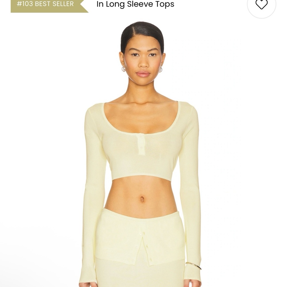 Lioness Pale Yellow Ribbed Long-Sleeve Crop Top